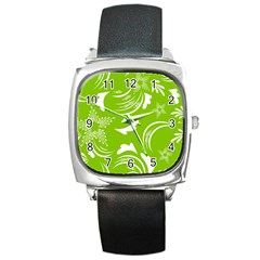 Folk Flowers Print Floral Pattern Ethnic Art Square Metal Watch by Eskimos