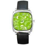 Folk flowers print Floral pattern Ethnic art Square Metal Watch Front