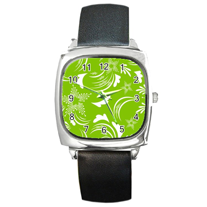 Folk flowers print Floral pattern Ethnic art Square Metal Watch