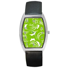 Folk Flowers Print Floral Pattern Ethnic Art Barrel Style Metal Watch by Eskimos