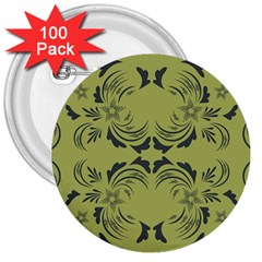 Floral Folk Damask Pattern Fantasy Flowers  3  Buttons (100 Pack)  by Eskimos