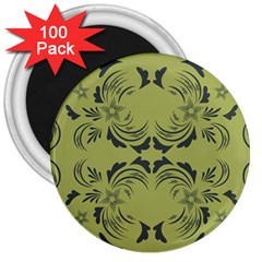 Floral Folk Damask Pattern Fantasy Flowers  3  Magnets (100 Pack) by Eskimos