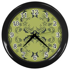 Floral Folk Damask Pattern Fantasy Flowers  Wall Clock (black) by Eskimos