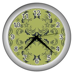 Floral Folk Damask Pattern Fantasy Flowers  Wall Clock (silver) by Eskimos