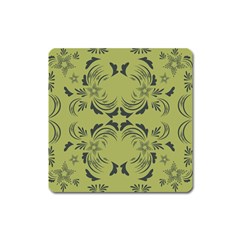 Floral Folk Damask Pattern Fantasy Flowers  Square Magnet by Eskimos