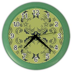 Floral Folk Damask Pattern Fantasy Flowers  Color Wall Clock by Eskimos