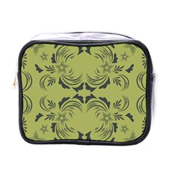 Floral Folk Damask Pattern Fantasy Flowers  Mini Toiletries Bag (one Side) by Eskimos