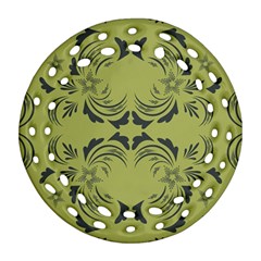 Floral Folk Damask Pattern Fantasy Flowers  Round Filigree Ornament (two Sides) by Eskimos