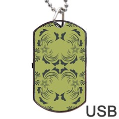 Floral Folk Damask Pattern Fantasy Flowers  Dog Tag Usb Flash (one Side) by Eskimos