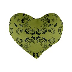 Floral Folk Damask Pattern Fantasy Flowers  Standard 16  Premium Heart Shape Cushions by Eskimos