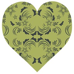 Floral Folk Damask Pattern Fantasy Flowers  Wooden Puzzle Heart by Eskimos