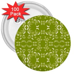 Floral Folk Damask Pattern  3  Buttons (100 Pack)  by Eskimos