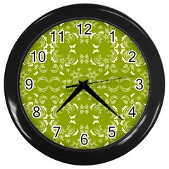 Floral Folk Damask Pattern  Wall Clock (black) by Eskimos