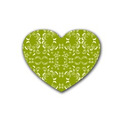 Floral Folk Damask Pattern  Rubber Heart Coaster (4 Pack) by Eskimos