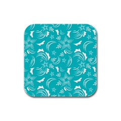 Folk Flowers Print Floral Pattern Ethnic Art Rubber Square Coaster (4 Pack) by Eskimos