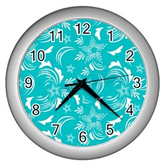 Folk Flowers Print Floral Pattern Ethnic Art Wall Clock (silver) by Eskimos