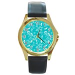 Folk flowers print Floral pattern Ethnic art Round Gold Metal Watch Front