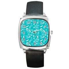 Folk Flowers Print Floral Pattern Ethnic Art Square Metal Watch by Eskimos