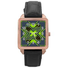 Abstract Geometric Design    Rose Gold Leather Watch 