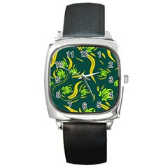 Folk Flowers Print Floral Pattern Ethnic Art Square Metal Watch by Eskimos