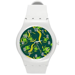 Folk Flowers Print Floral Pattern Ethnic Art Round Plastic Sport Watch (m) by Eskimos