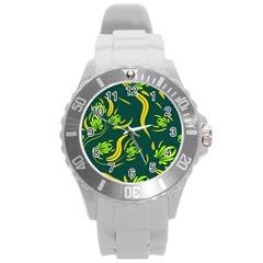 Folk Flowers Print Floral Pattern Ethnic Art Round Plastic Sport Watch (l) by Eskimos