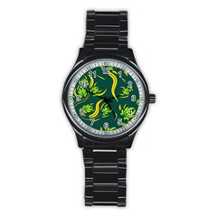 Folk Flowers Print Floral Pattern Ethnic Art Stainless Steel Round Watch by Eskimos