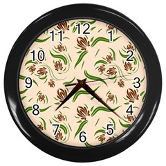 Folk Flowers Print Floral Pattern Ethnic Art Wall Clock (black) by Eskimos