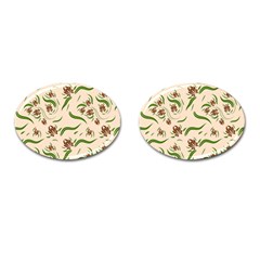 Folk Flowers Print Floral Pattern Ethnic Art Cufflinks (oval) by Eskimos