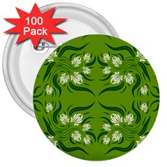 Floral Folk Damask Pattern  3  Buttons (100 Pack)  by Eskimos