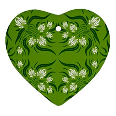 Floral Folk Damask Pattern  Heart Ornament (two Sides) by Eskimos