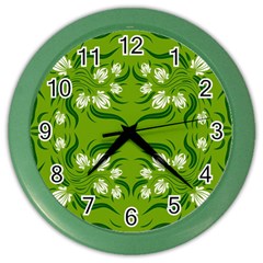 Floral Folk Damask Pattern  Color Wall Clock by Eskimos