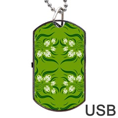 Floral Folk Damask Pattern  Dog Tag Usb Flash (two Sides) by Eskimos