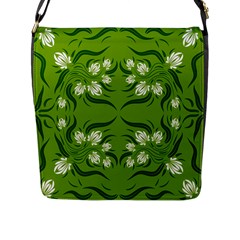 Floral Folk Damask Pattern  Flap Closure Messenger Bag (l) by Eskimos