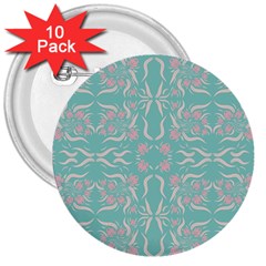 Floral Folk Damask Pattern  3  Buttons (10 Pack)  by Eskimos