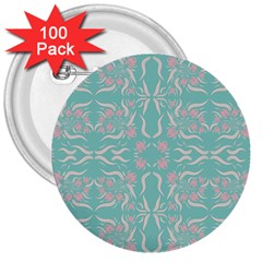 Floral Folk Damask Pattern  3  Buttons (100 Pack)  by Eskimos