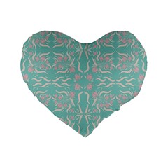 Floral Folk Damask Pattern  Standard 16  Premium Flano Heart Shape Cushions by Eskimos