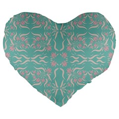 Floral Folk Damask Pattern  Large 19  Premium Flano Heart Shape Cushions by Eskimos