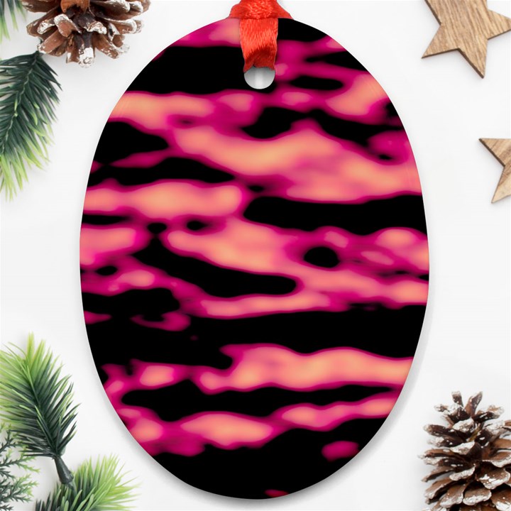 Pink  Waves Abstract Series No2 Oval Ornament (Two Sides)