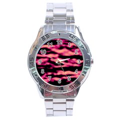 Pink  Waves Abstract Series No2 Stainless Steel Analogue Watch by DimitriosArt