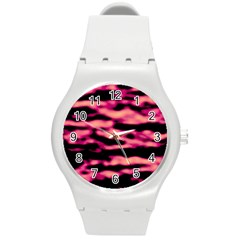 Pink  Waves Abstract Series No2 Round Plastic Sport Watch (m) by DimitriosArt