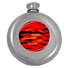 Red  Waves Abstract Series No16 Round Hip Flask (5 Oz) by DimitriosArt