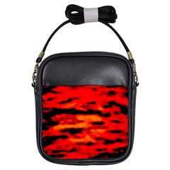 Red  Waves Abstract Series No16 Girls Sling Bag by DimitriosArt