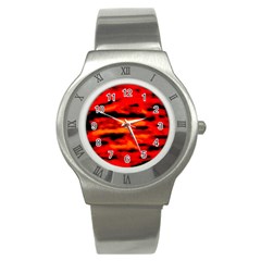 Red  Waves Abstract Series No16 Stainless Steel Watch by DimitriosArt