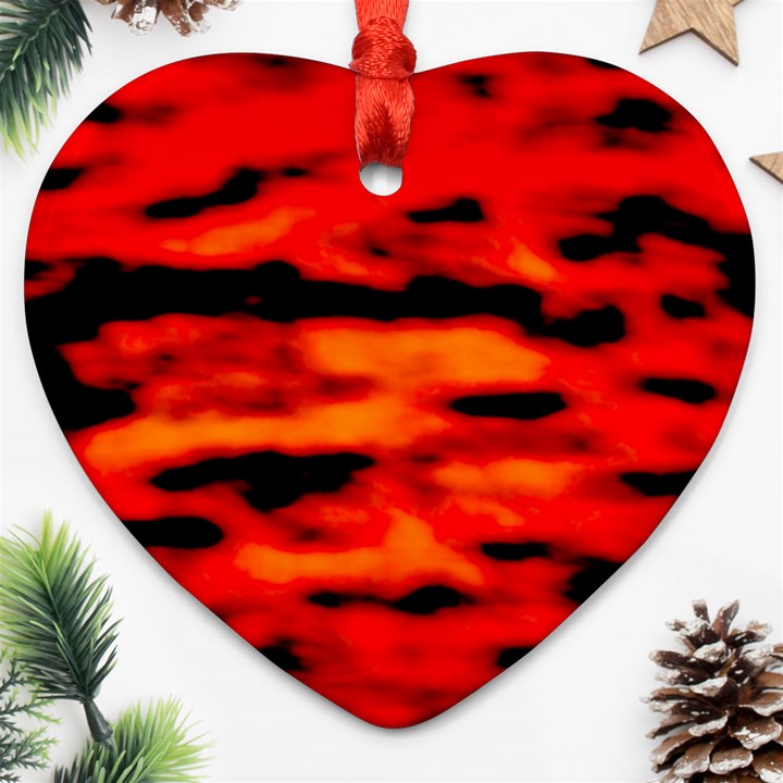 Red  Waves Abstract Series No16 Heart Ornament (Two Sides)