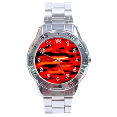 Red  Waves Abstract Series No16 Stainless Steel Analogue Watch by DimitriosArt