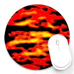 Red  Waves Abstract Series No17 Round Mousepads by DimitriosArt