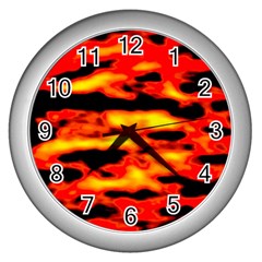 Red  Waves Abstract Series No17 Wall Clock (silver) by DimitriosArt