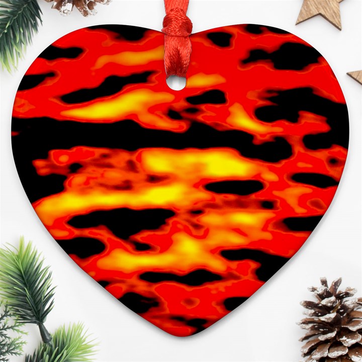 Red  Waves Abstract Series No17 Heart Ornament (Two Sides)