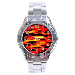 Red  Waves Abstract Series No17 Stainless Steel Analogue Watch by DimitriosArt